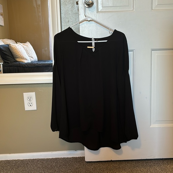 NY Collection Black Top with Neck Detail - Picture 1 of 5